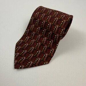 Ermenegildo Zegna Silk Tie Burgundy Gold Geometric Disegno Esclusivo Italy Mens